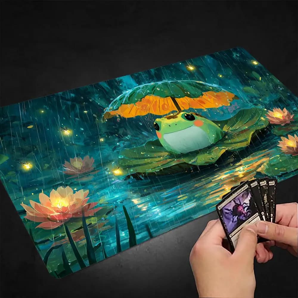 Tappetino da gioco MTG Lotus Pond and Frog, tappetino per carte Magic con bordo cucito, antiscivolo, resistente, tappetino da tavolo per giochi da tavolo TCG