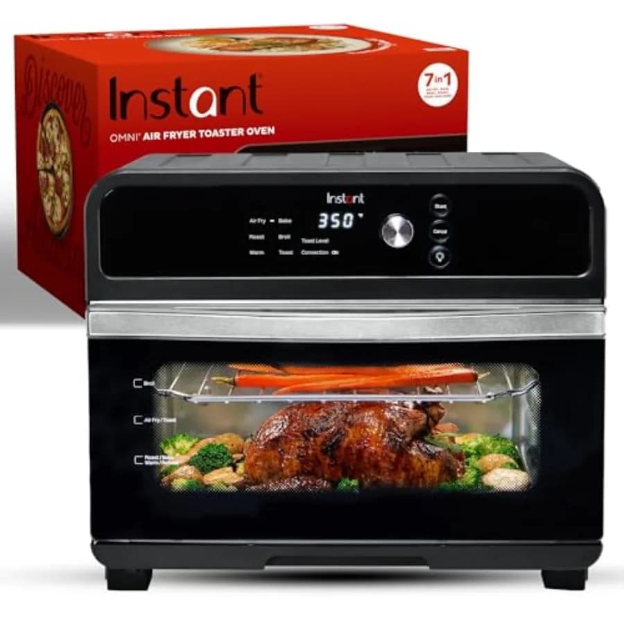 Forno Tostapane e Friggitrice ad Aria Omni 19QT/18L, 7 Funzioni in 1, Nero, per Pizza da 12 Pollici, Croccante, Griglia, Cuoce, Arrostisce, Tostia, Riscalda, Convezione 10