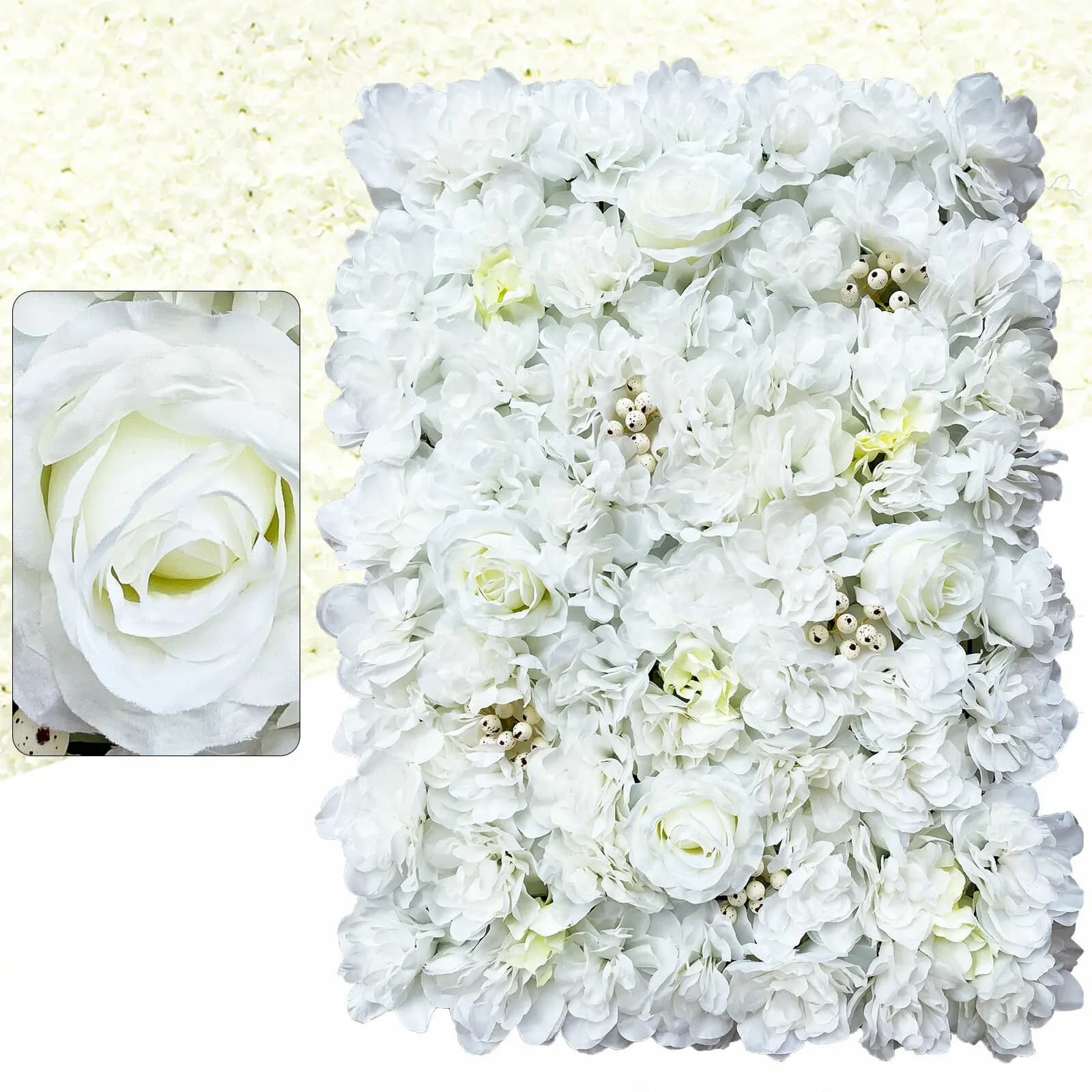 Pannello di Fiori Artificiali per Sfondo Matrimoniale, Decorazione per Eventi e Feste, Design Floreale Realistico