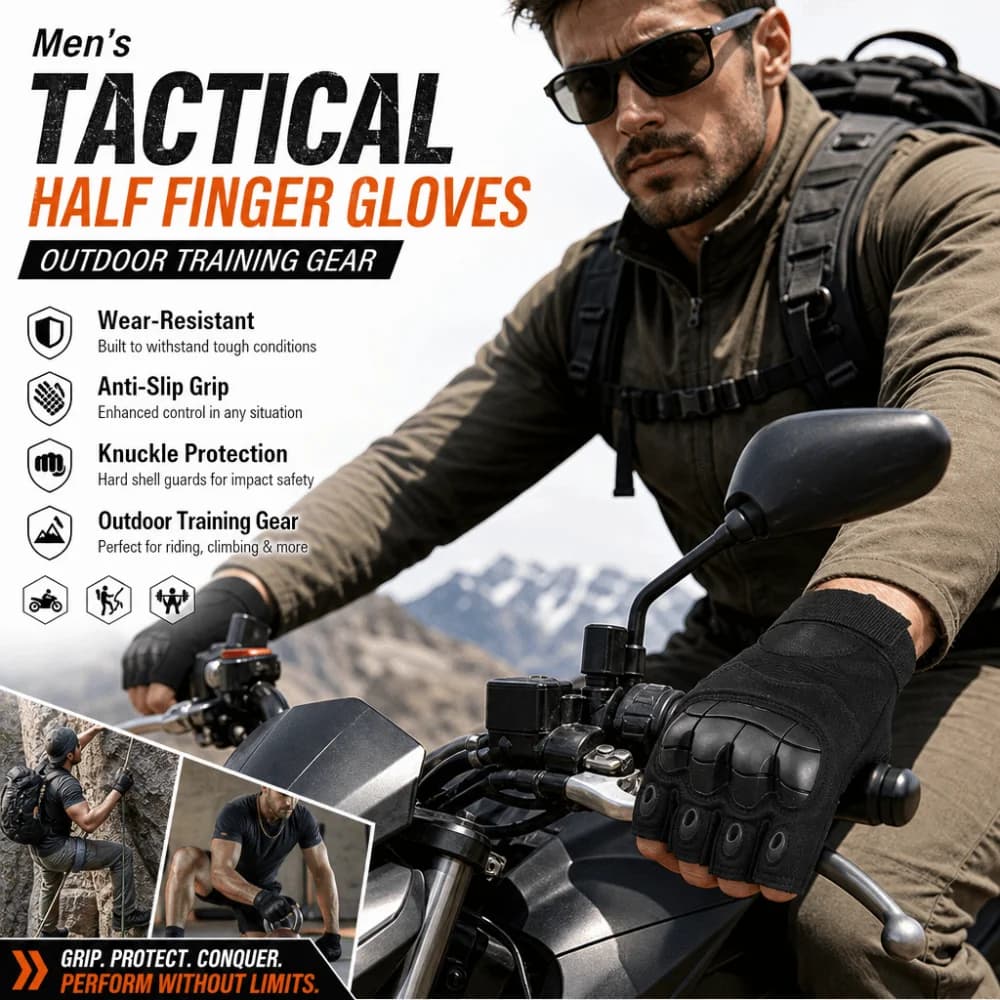 Fingerless Motorcycle Gloves Hard Knuckle Anti-Slip MTB Cycling Gloves Bicycle Accessories Protective Gym Training Gloves