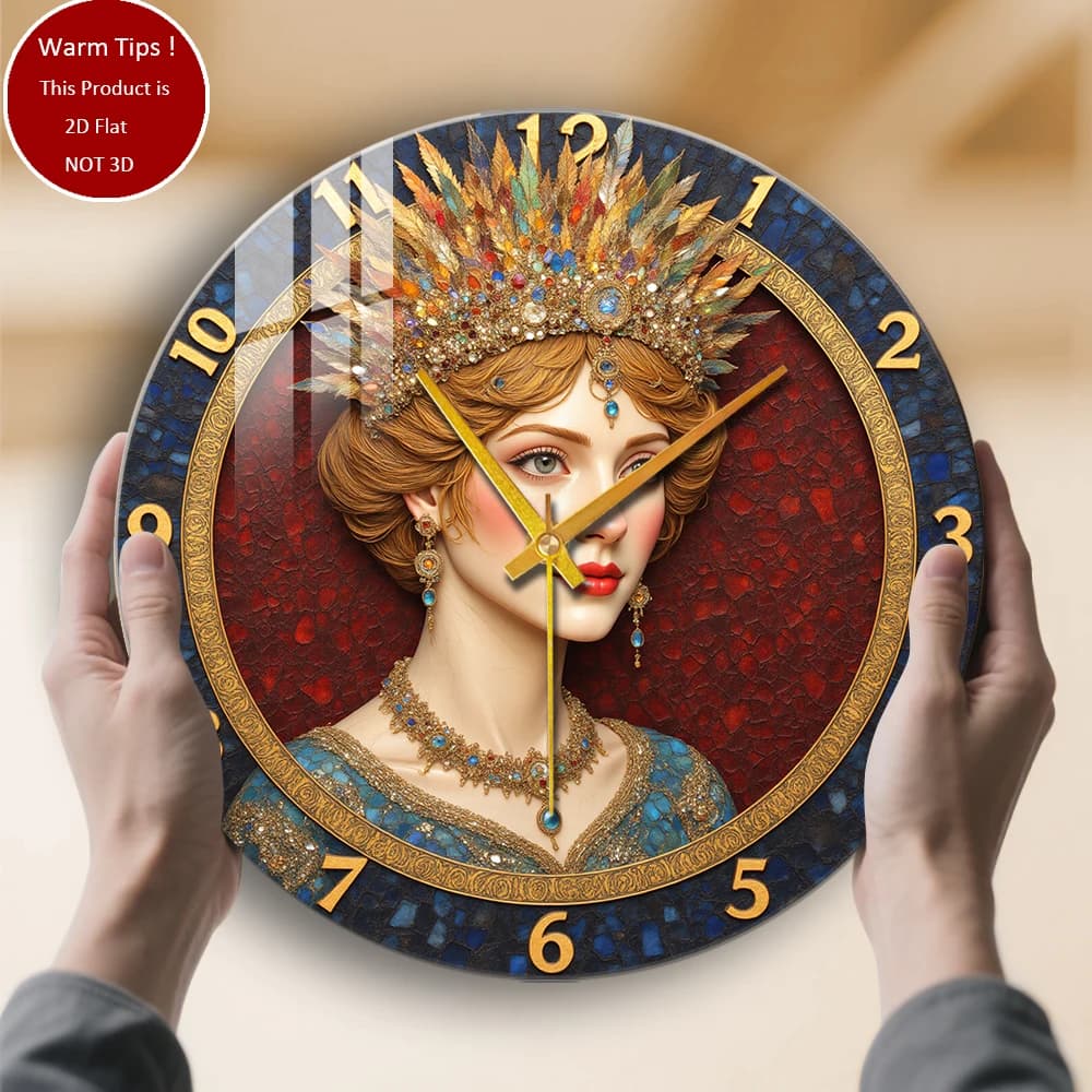 Tempered Glass Wall Clock with Regal Woman Portrait Suitable for Wall Decorations or Table Display everywhere