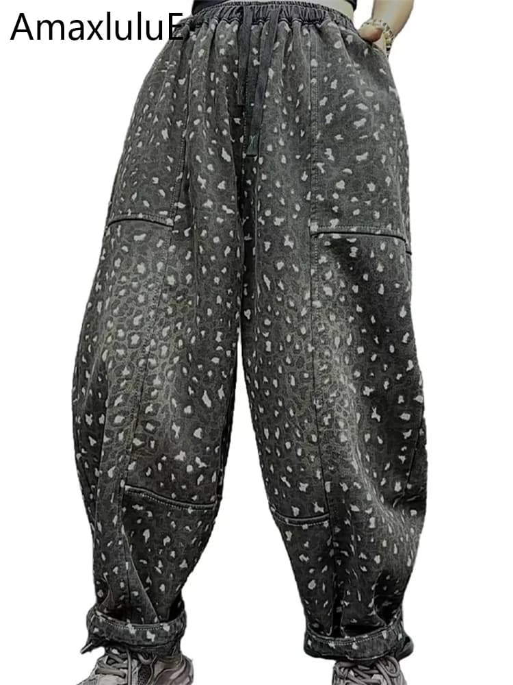 Amax luluE 2024 Pelliccia Donna Inverno Pantaloni di jeans Addensare Jeans classici Casual Stampato Moda Donna Pantaloni Harem caldi di grandi dimensioni