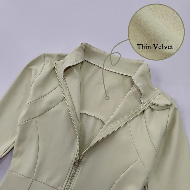 Women's Long Sleeved Fleece Sports Jacket, Slimming Hot Coat, Yoga, Pilates, Fitness, Running, Autumn, Winter
