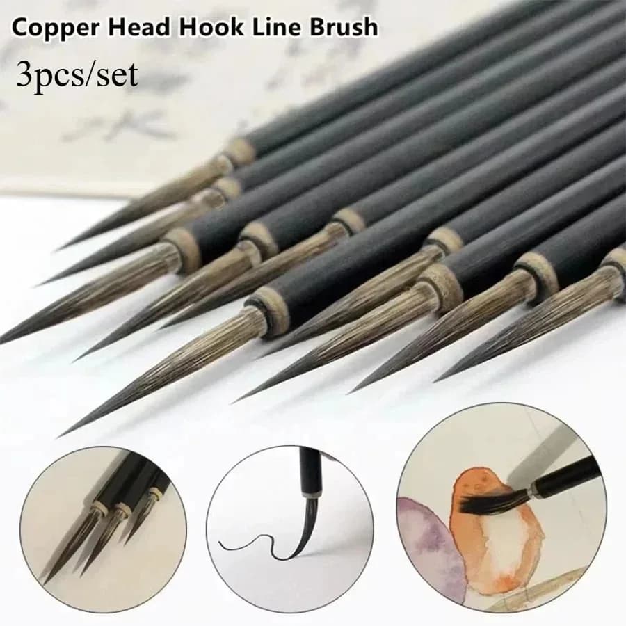 Chinese Calligraphy Brush Set Fine Paint Brush Pen with Weasel Mouse Whisker Stone Badger Hair for Ceramics Hook Line