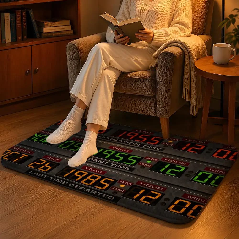 R-Retro Back To The Future movie Floor Mat Soft Flannel Non-Slip Rug Washable Floor Mat for Living Room Bedroom