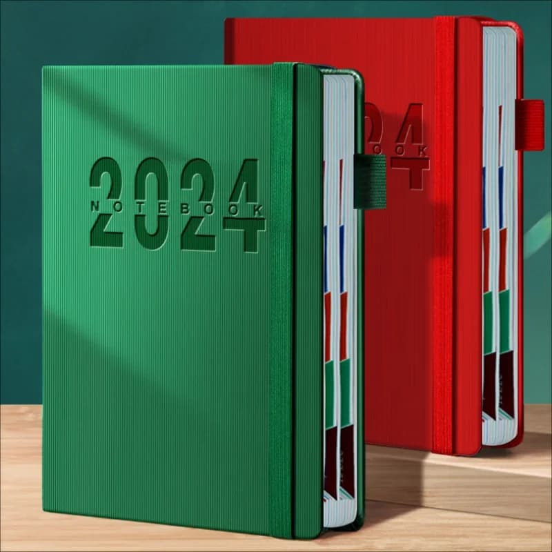 Agenda 2024 Planner Pagina interna cinese Notebook 365 giorni Piano giornaliero Piano mensile Calendario Orario Diario Cancelleria scolastica