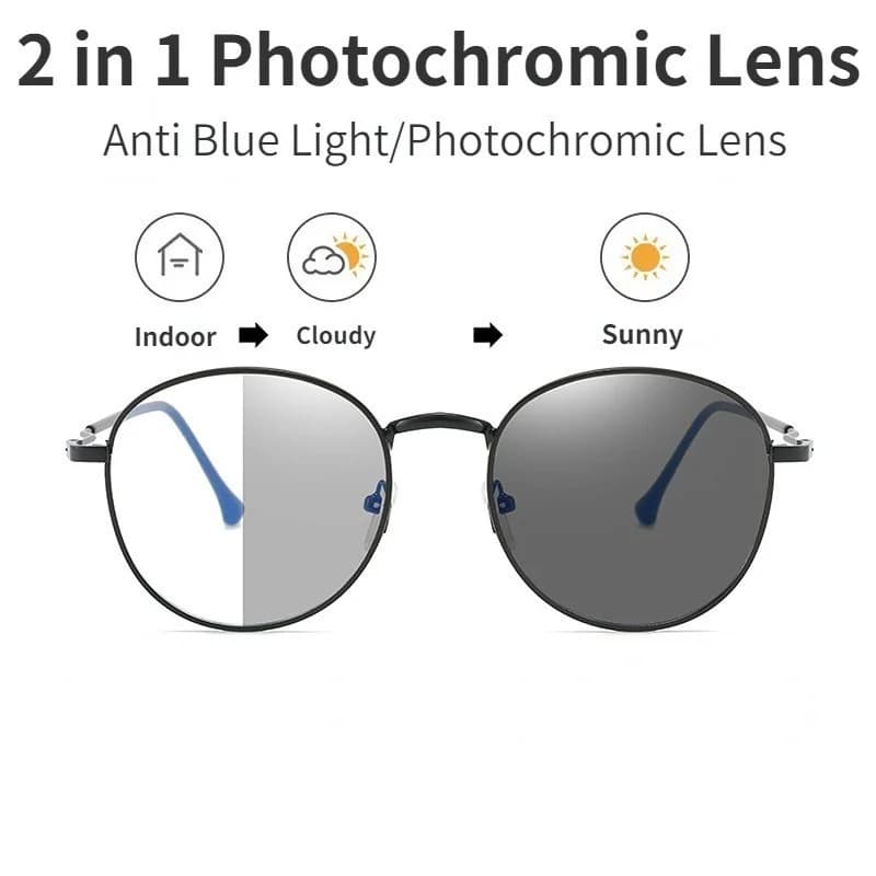 Occhiali fotocromatici anti luce blu, montatura circolare alla moda, protezione UV, occhiali da sole da spiaggia per uomo e donna