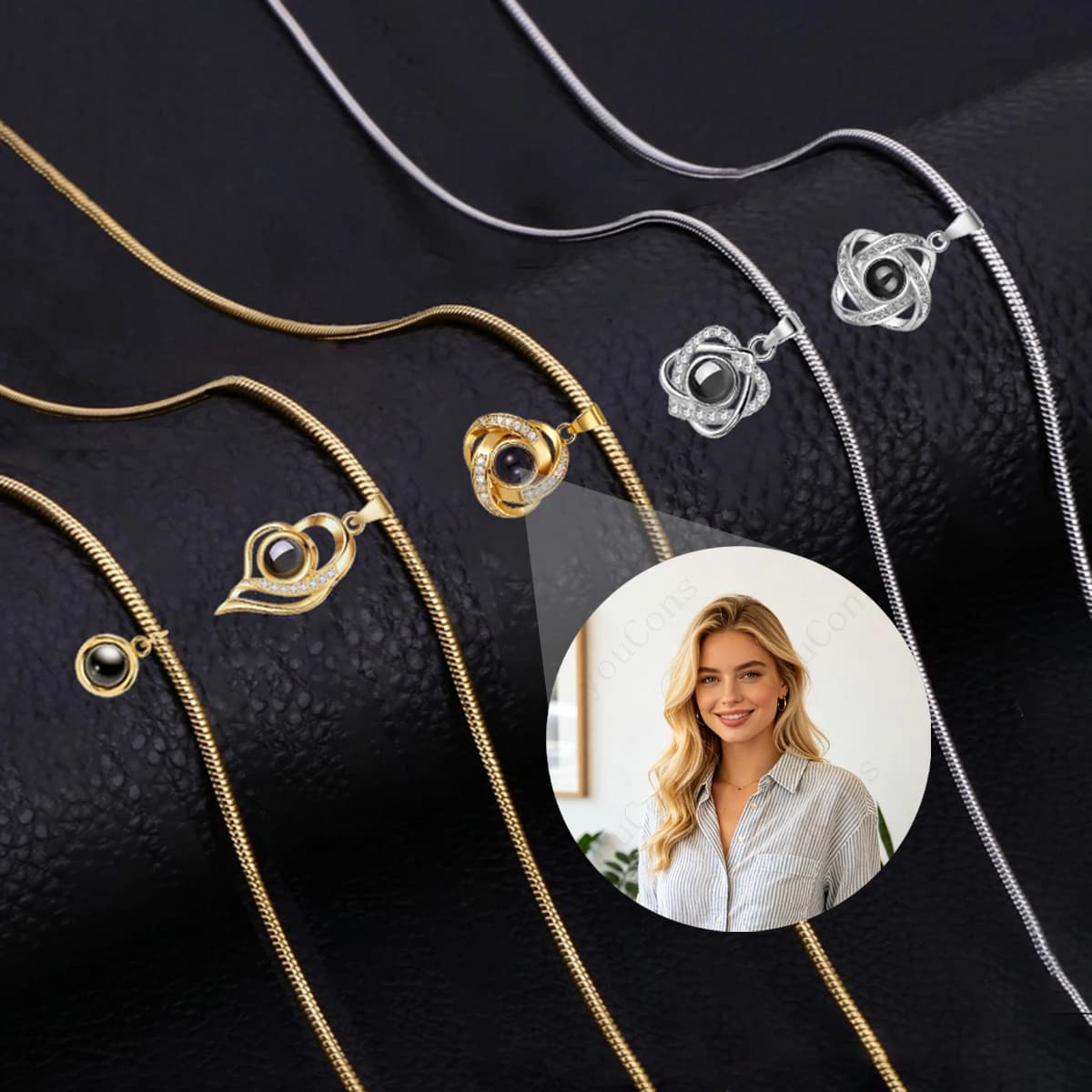 Color Picture Custom Projection Necklace Stainless Steel Snake Bone Chain Valentine's Day Mother's Day Birthday Exquisite Gift