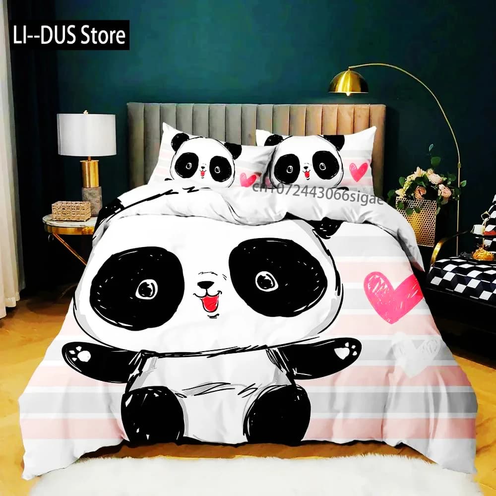 Bed linen set for cute animals Girl Cartoon Cartoon Giant Panda Copripiumin Polyester Printed Bear Wildlife