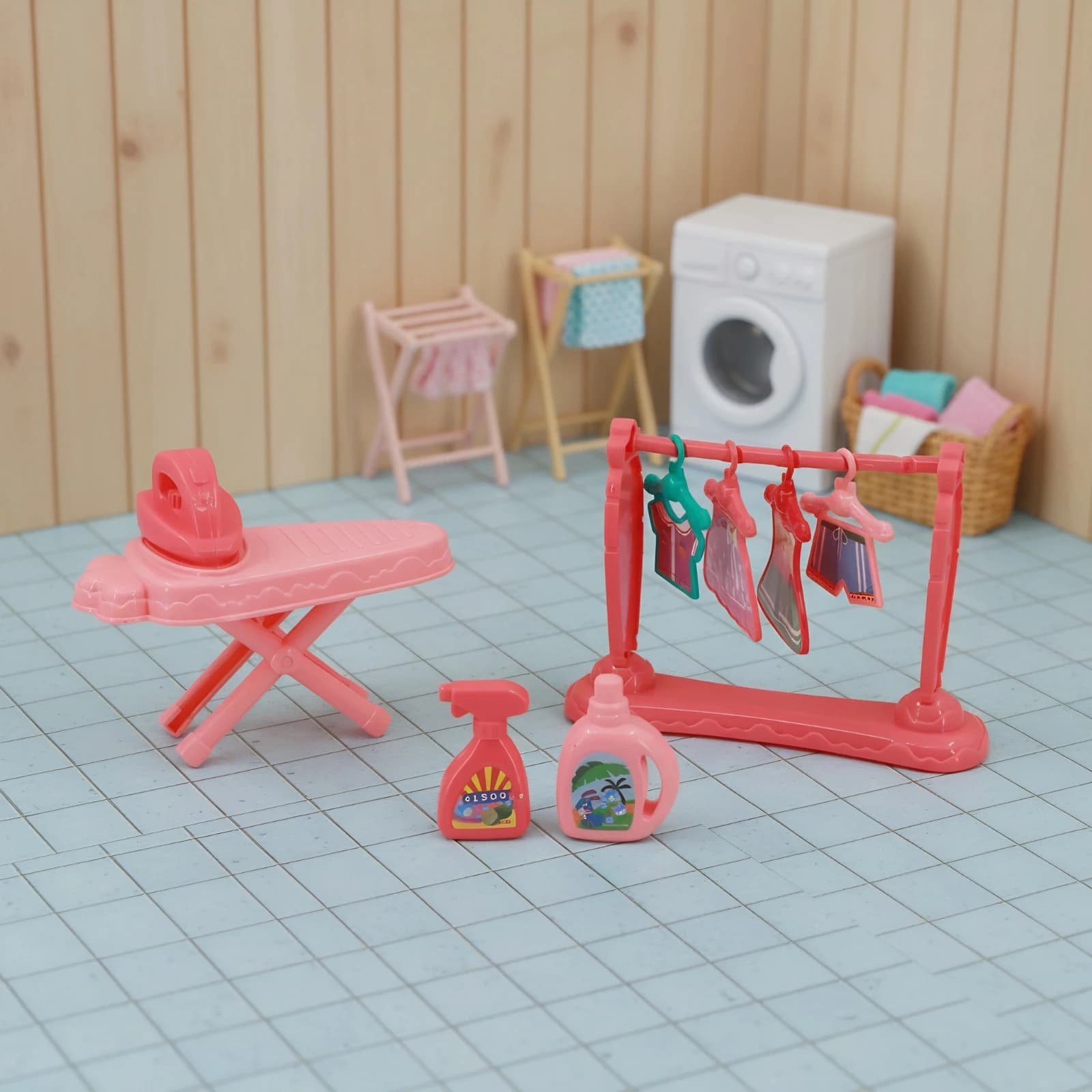 Nuovo giocattolo per la casa Mini stendino Combinazione detersivo per bucato Lavatrice Appendiabiti Accessori per casa delle bambole