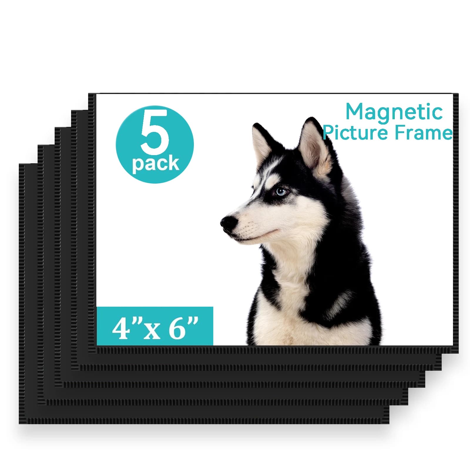ESHANG Confezione da 5 cornici magnetiche, cornice magnetica con bordo nero, cornici magnetiche per frigorifero 4x6" riutilizzabili, Re