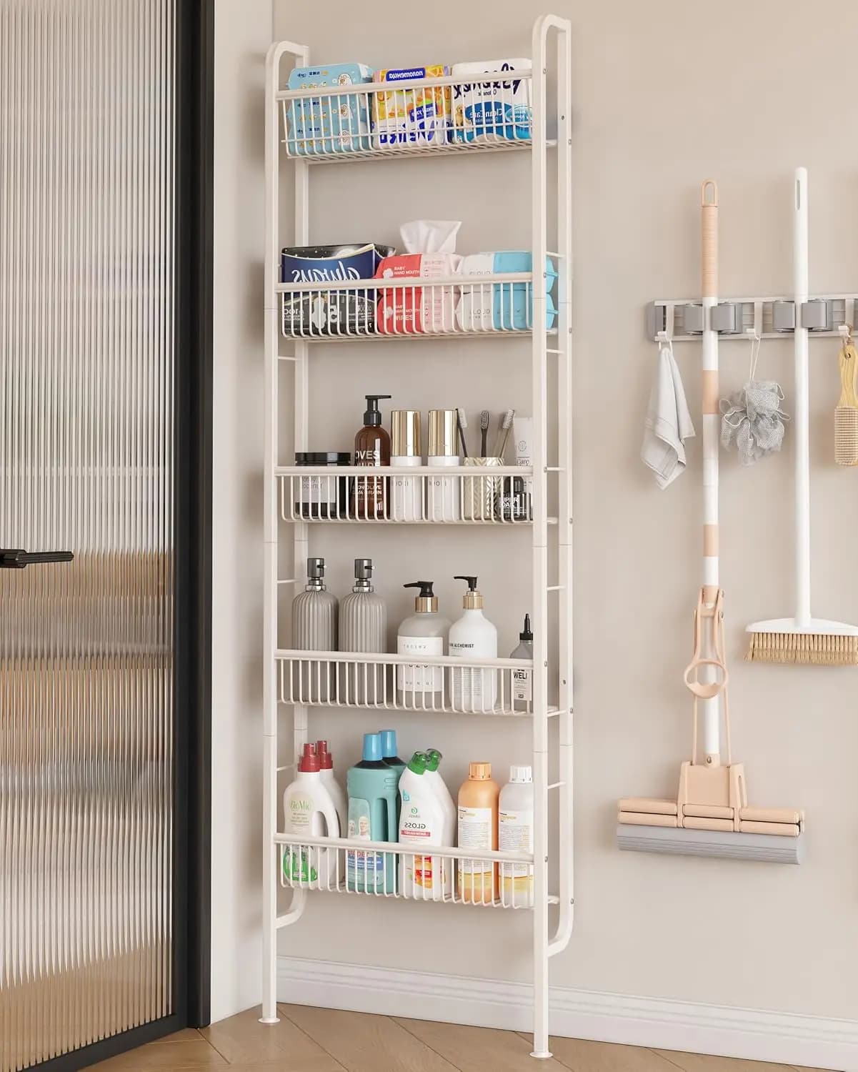 Scaffale da Bagno Sottile a 5 Ripiani da Appendere Dietro la Porta, Organizer Salvaspazio per Bagno e Cucina