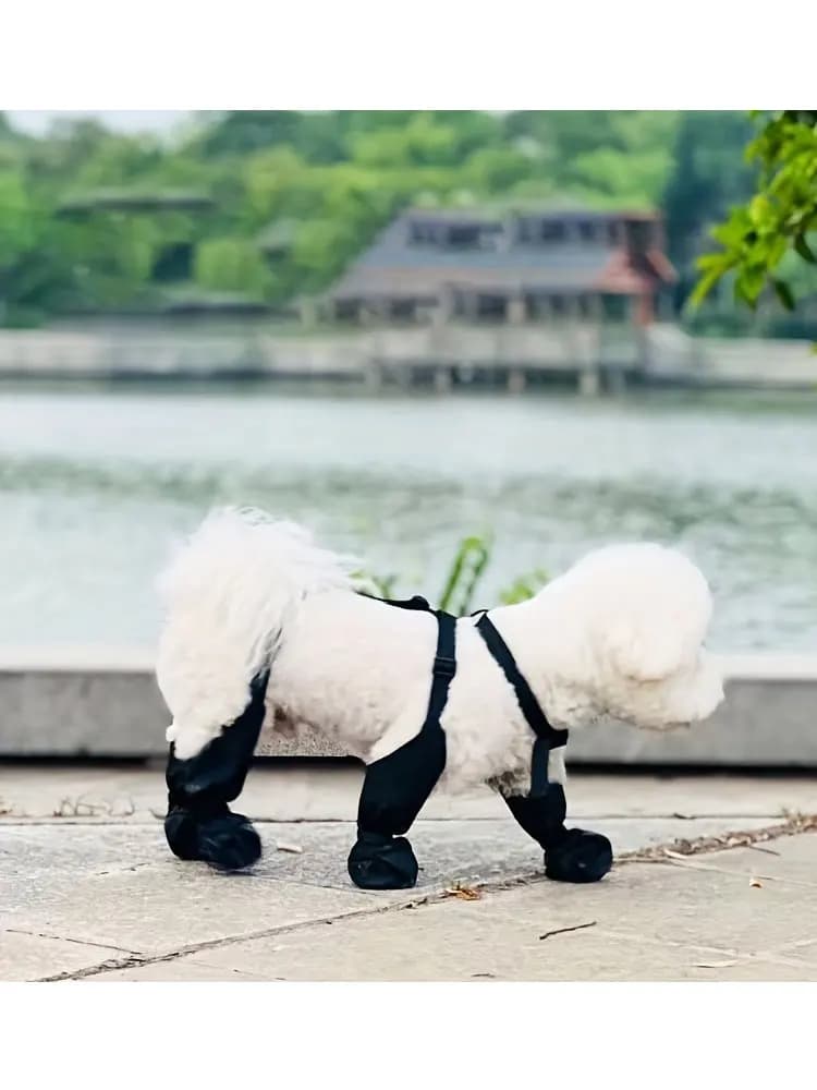 Scarpe per cani impermeabili e antiscivolo in nylon da 1 pezzo, stivali traspiranti regolabili per tutte le stagioni per cani di piccola taglia - Escursionismo all'aperto, passeggiate