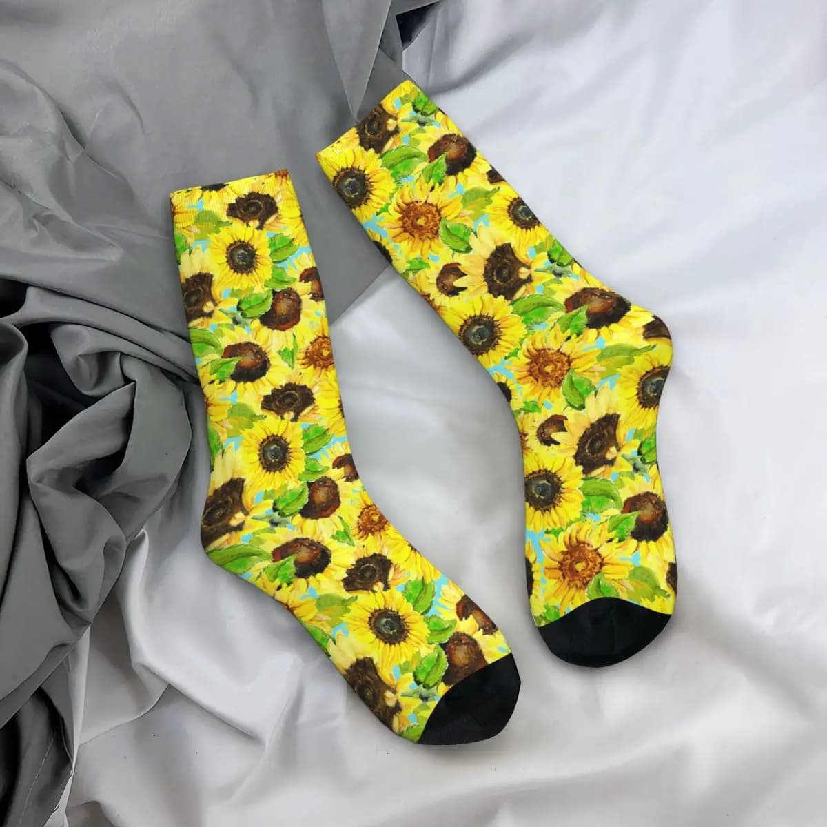 Casual long socks with sunflower pattern for all seasons, summer socks for men and women, Valentine's Day gifts