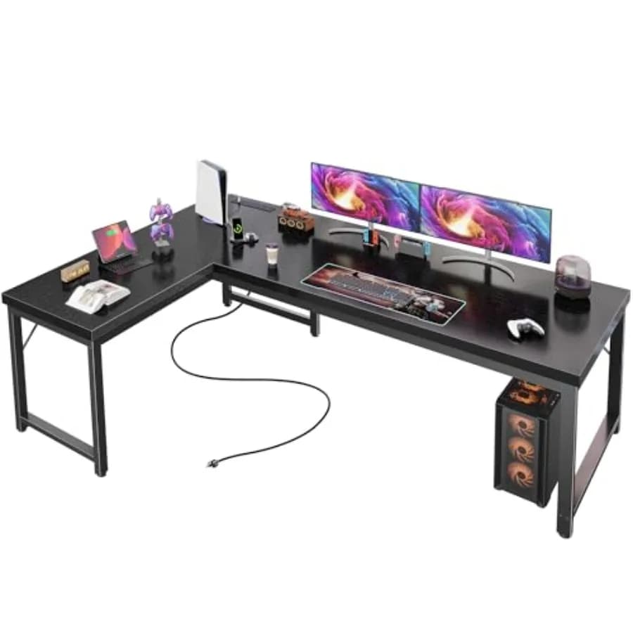 Scrivania a L da 63 Pollici con Prese di Corrente e Porta USB-C, Scrivania per Computer Reversibile, Grande Scrivania Angolare da Ufficio e Gaming, Spessore 0,95 Pollici