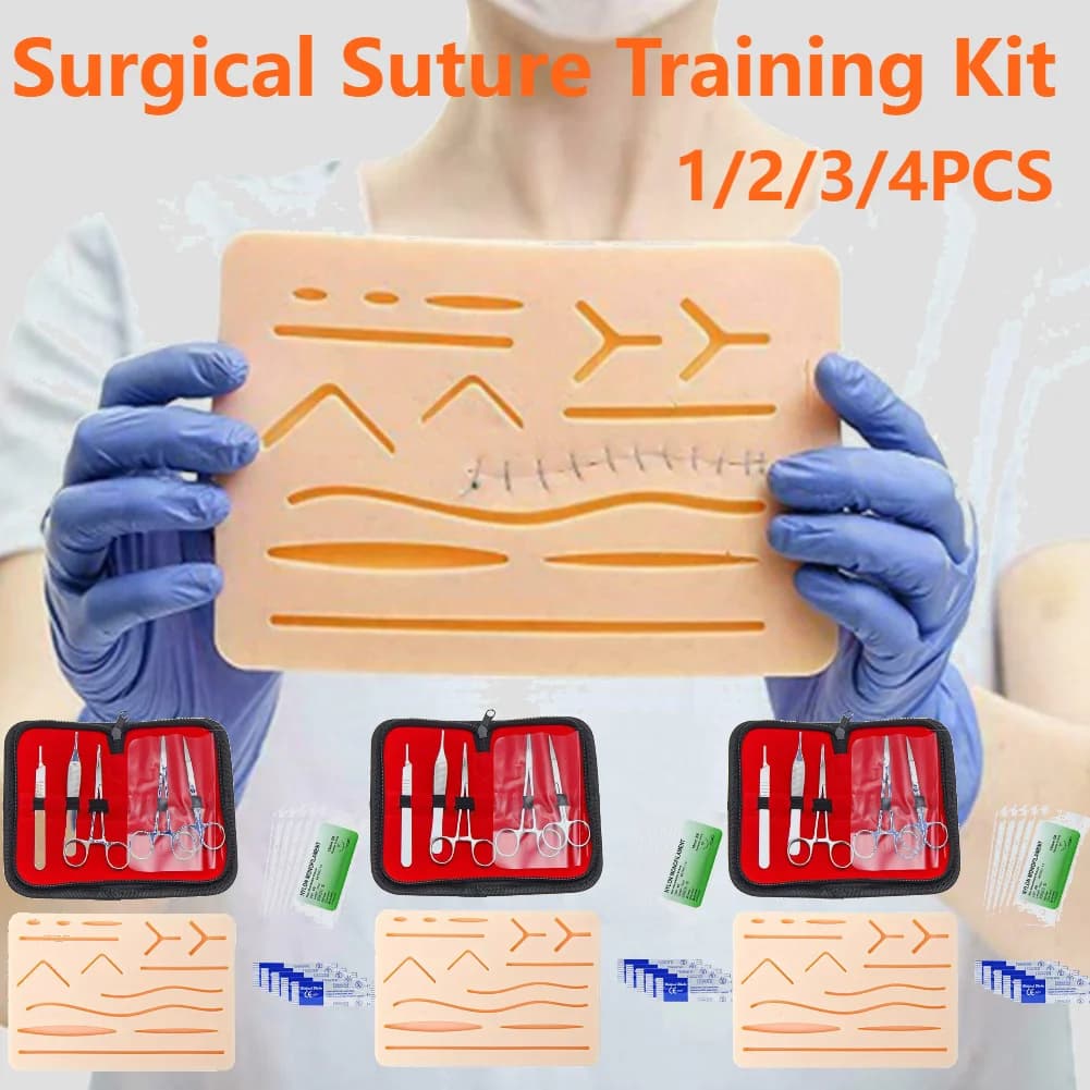 Kit di Pratica per Sutura Chirurgica per Studenti di Medicina, Set da 4/3/2/1 Pezzi con Modello di Pelle e Strumenti per Formazione Educativa