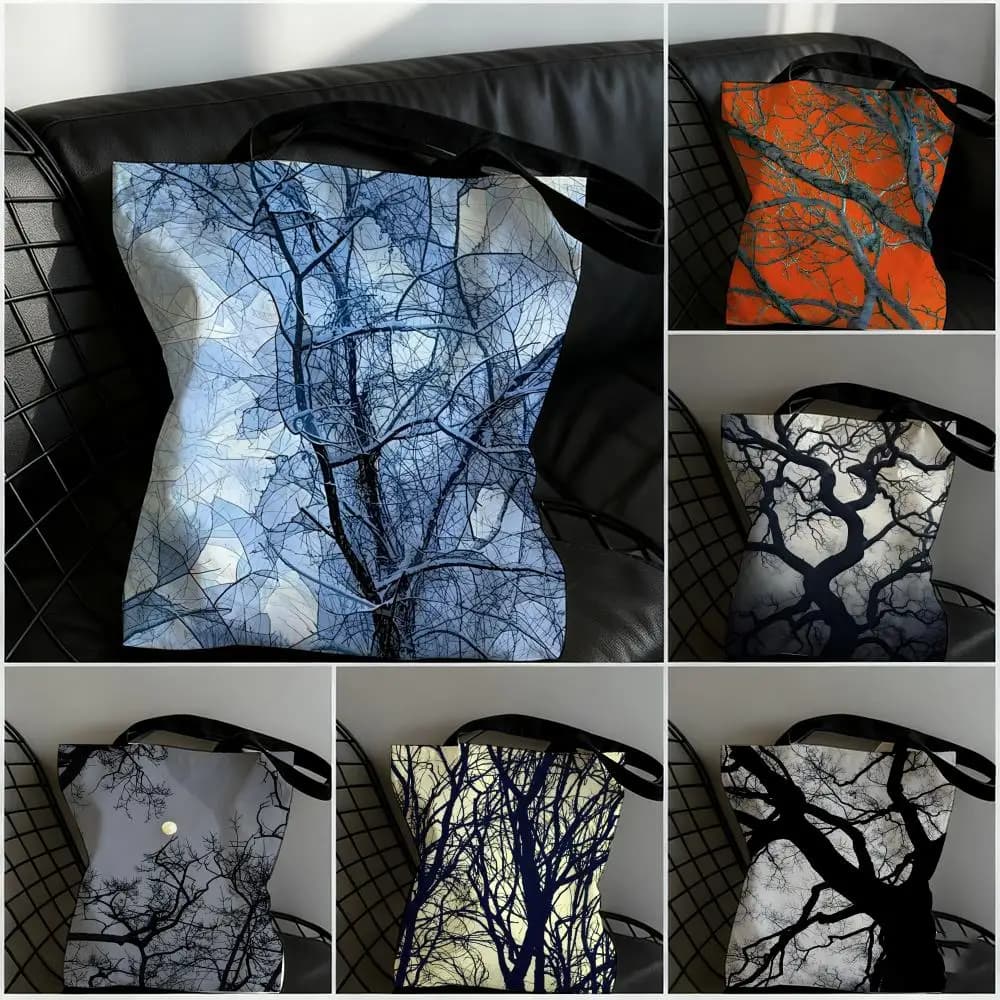 Sketch Black Tree Branches Storage Bags Large Capacity Canvas Bag For Female Students To Hold Books Tote Mommy Bag