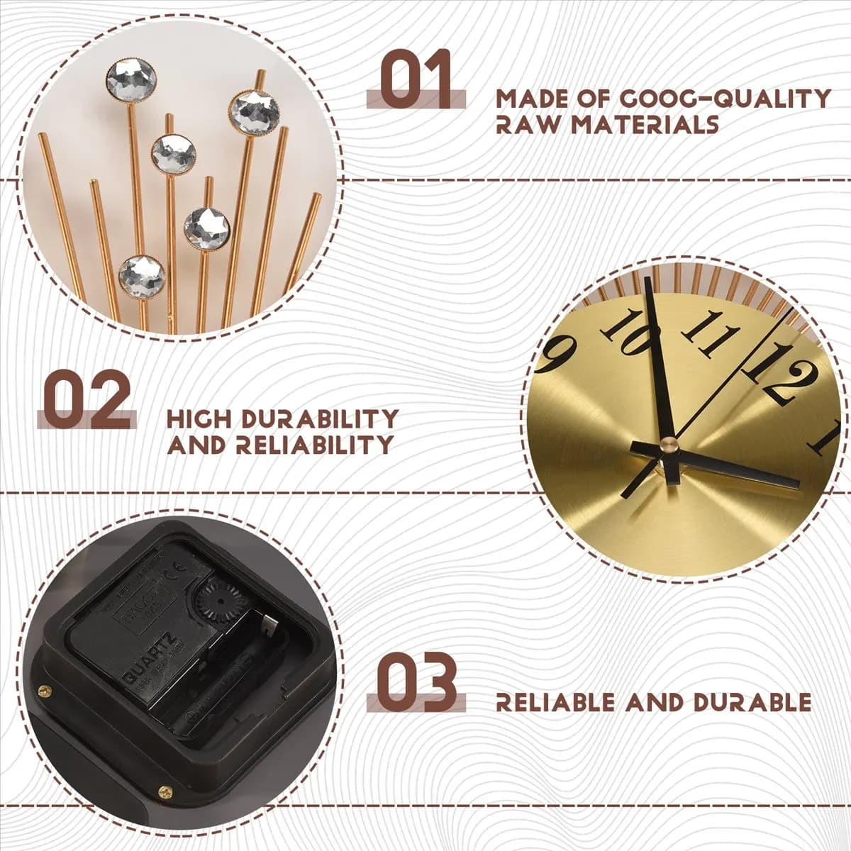 (AIMA) Wall Clock Diamonds Decorative Round Clock Metal Living Room Decor Quiet Quartz Clocks Modern Minimalist Clocks(Gold)