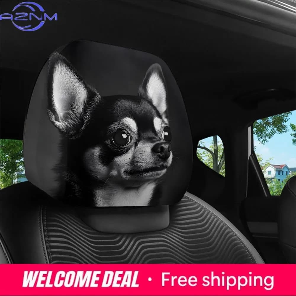 1 coprisedile per poggiatesta auto con stampa stile Chihuahua, simpatico e divertente | Facile da installare, lavabile
