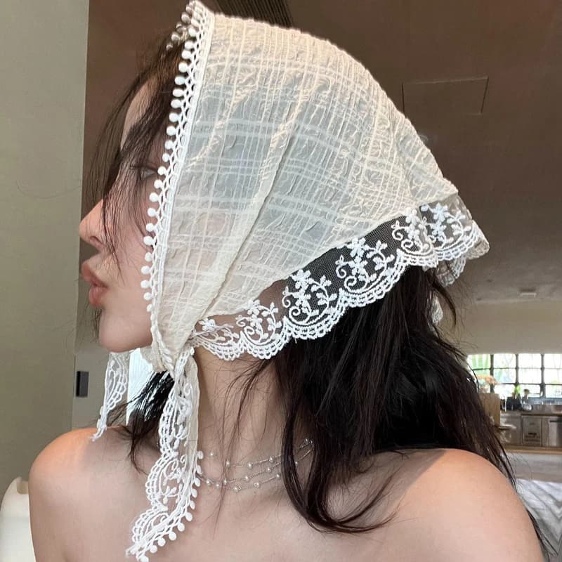 Fascia per capelli con sciarpa a triangolo in pizzo floreale Fascia per turbante Bandana moda bianca per accessori per capelli Headwarp da donna