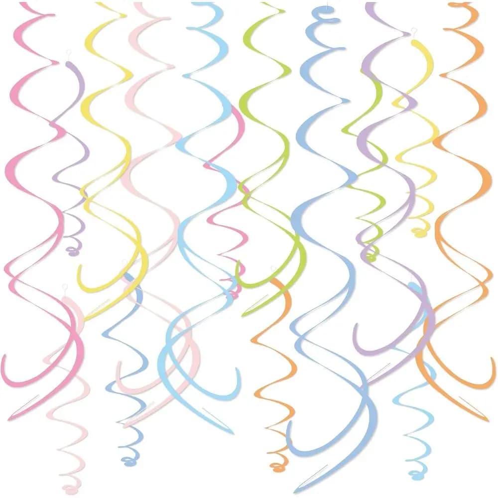 48-Piece Pastel Swirl Ceiling Decorations for Birthdays, Spring, Weddings, and More