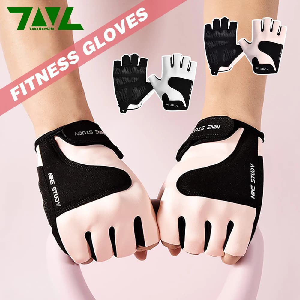 Professional gym fitness gloves with half fingers, anti-slip handle, shock absorption, breathable cycling gloves for outdoor women