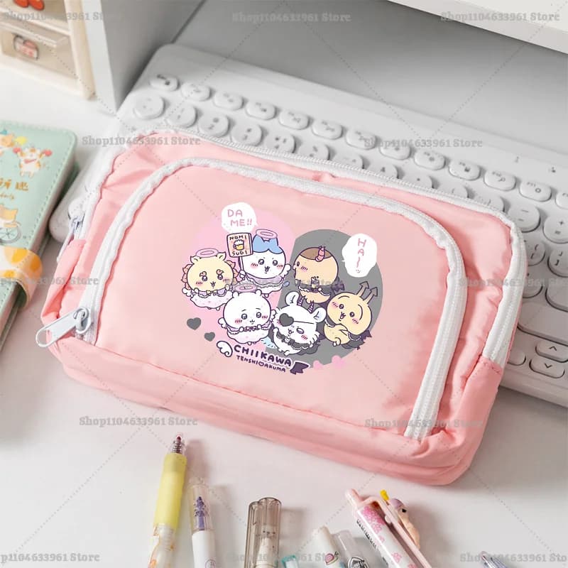 Chiikawas Stationery Box Multi-layered Large Capacity Student Pencil Case Anime Fashion Storage Pouch Pencil Bags Party Gift