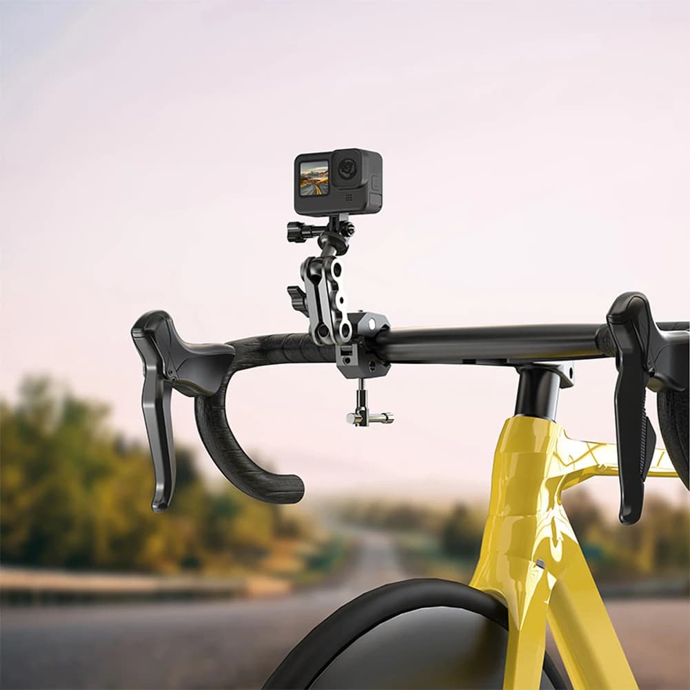 Supporto per Manubrio Regolabile, Clip per Bicicletta, Supporto Leggero per Action Camera, per Manubri Rotondi, Quadrati e Tavoli