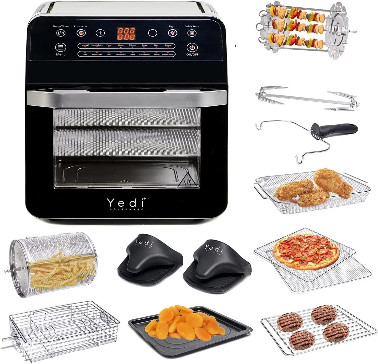 Pacchetto Completo Forno Friggitrice ad Aria XL 12,7 Litri con Kit Accessori Deluxe, Ricette, Senza BPA, Spegnimento Automatico, Nero