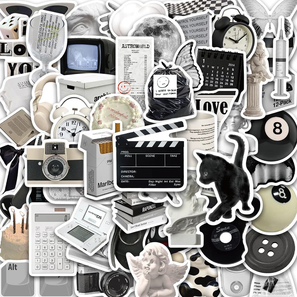 50 pezzi Ins Style Apathy nero bianco semplici decalcomanie adesivi carini estetica telefono notebook valigia laptop frigorifero adesivo da parete