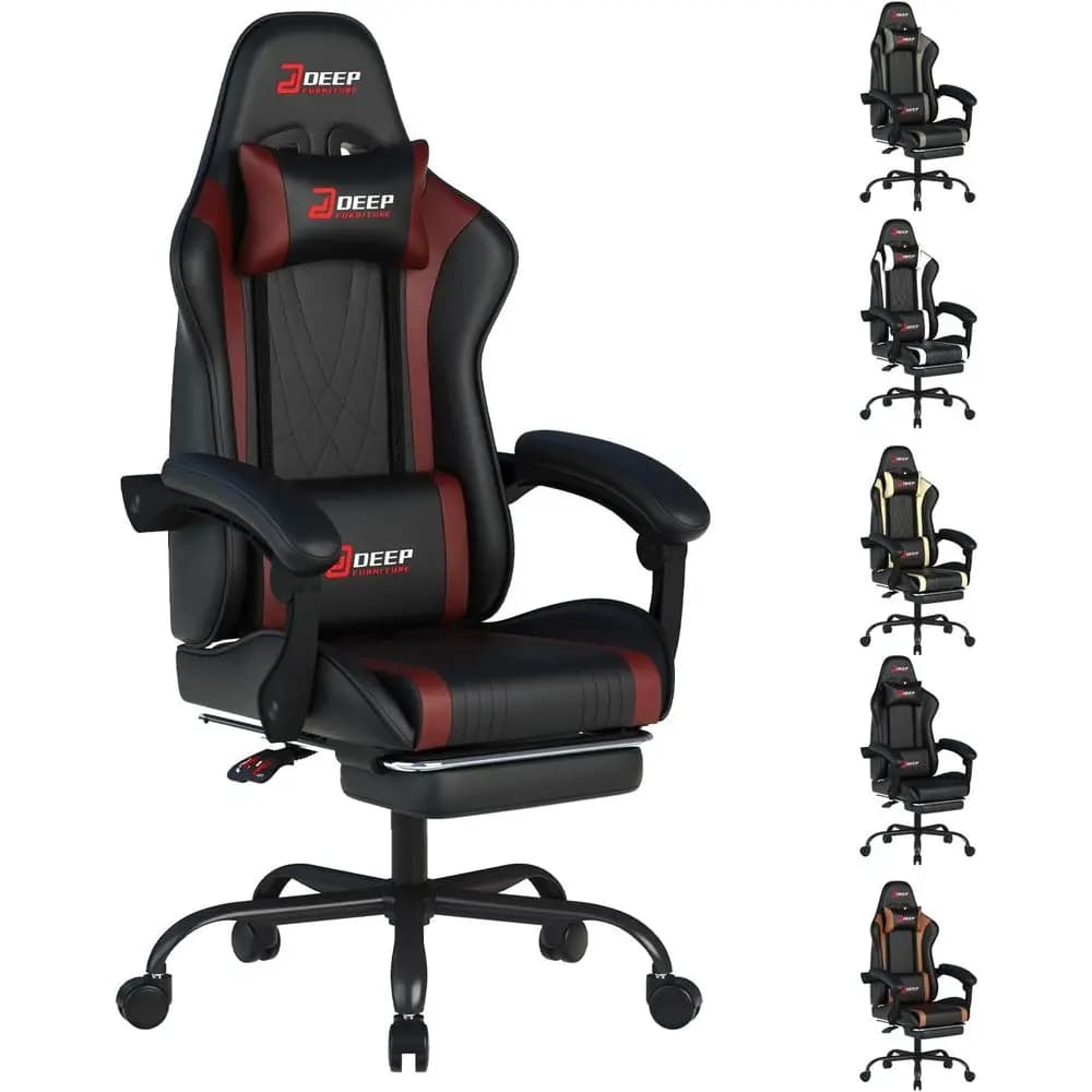 Sedia da Gaming Ergonomica con Poggiapiedi e Massaggio Lombare, Sedia da Scrivania Stile Racing con Schienale Alto per Adulti e Giocatori PC (Rossa)