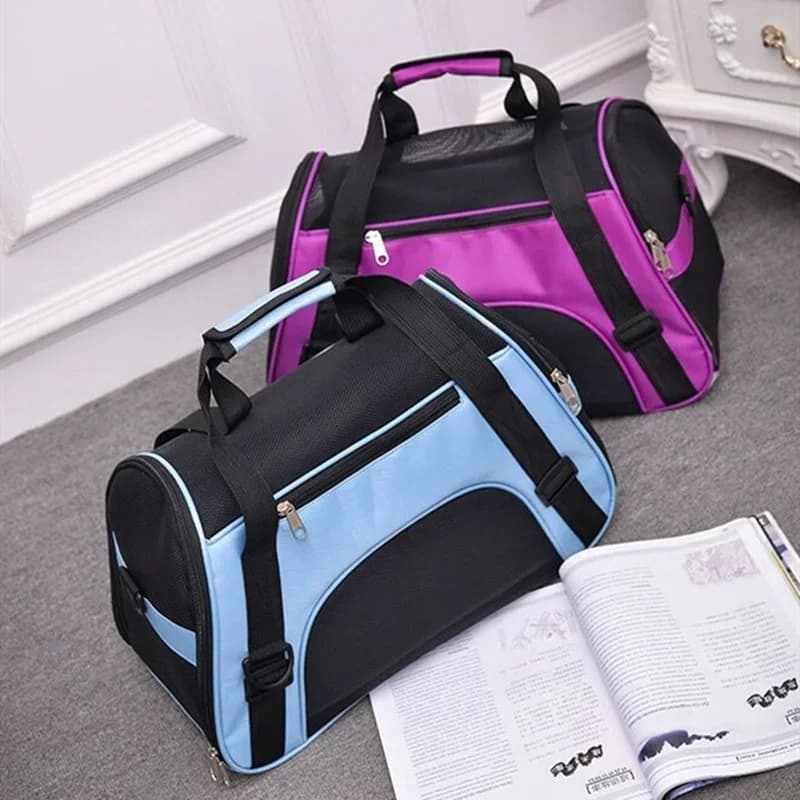 Borse porta animali portatili con lato morbido, borsa traspirante per cani e gatti per viaggi in uscita, rosa e blu