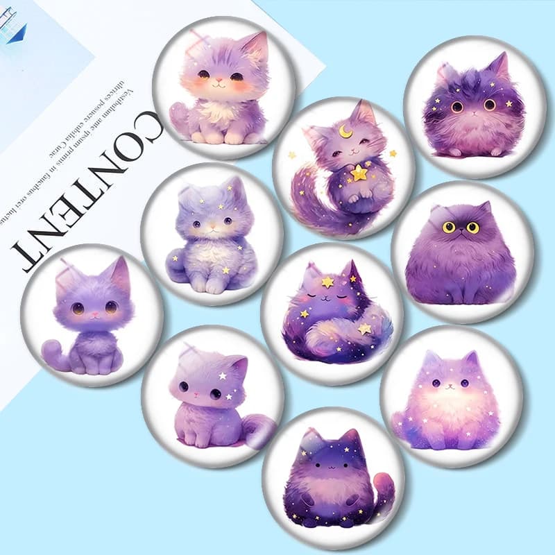 Dreamy Purple Cat 12/18/20/25mm glass cabochon bracelet pendant rings for jewelry demo earrings back Making findings