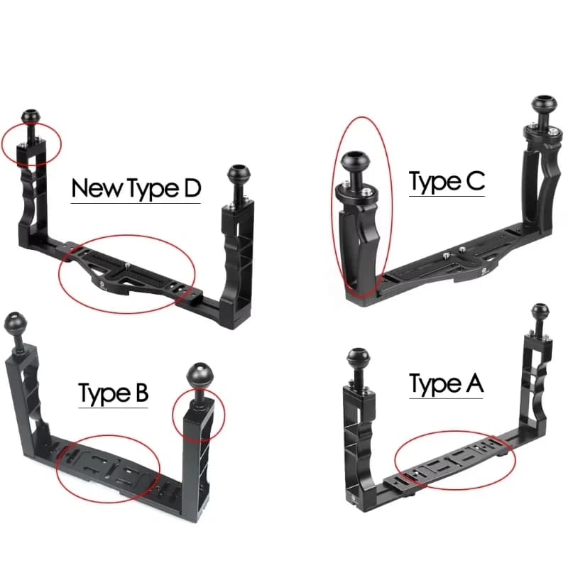 Stabilizzatore per vassoio per immersione a doppia impugnatura Piastra di base regolabile per GoPro Canon Sony Nikon DSLR Custodia per telefono Staffa Supporto per luce