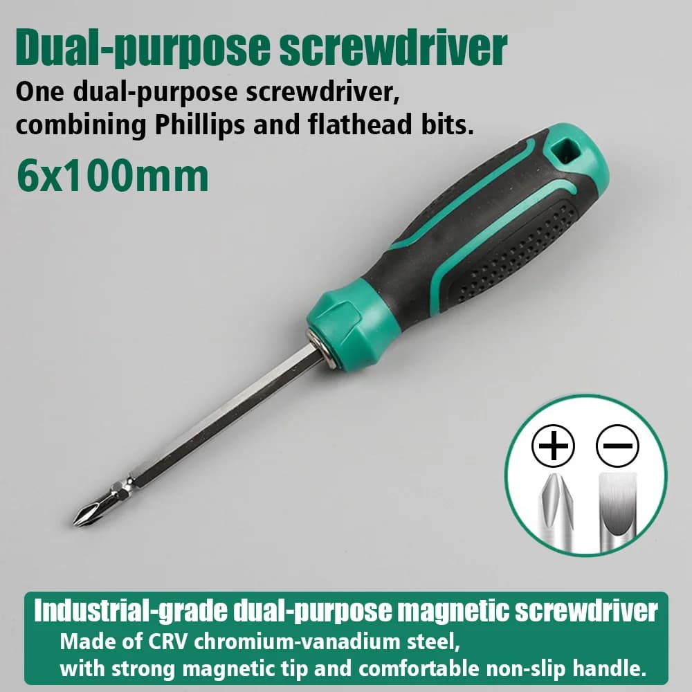 1 Piece 6×100mm Multi-purpose Dual-head Screwdriver, Cross and Slotted Dual-use Magnetic Screwdriver for Household Use