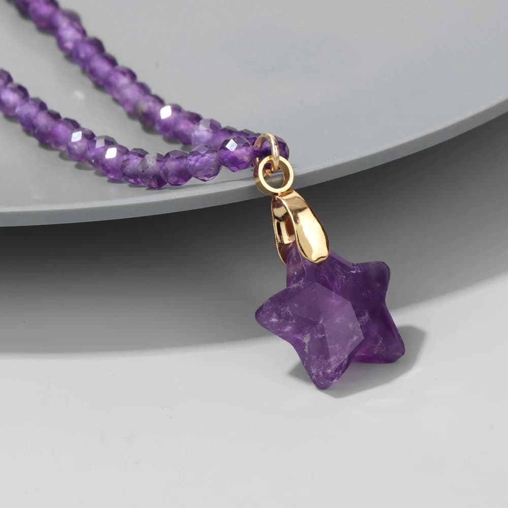 Ametiste ciondoli a stella a cinque punti collane con cristalli guarigione quarzo rosa Fluorite lapislazzuli ametista pendolo Chakra gioielli da donna