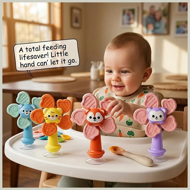 Giocattoli per Seggiolone Bambini, Spinner a Ventosa, Sonagli da Tavolo, Giocattolo Educativo Montessori Calmante da Viaggio, Regalo