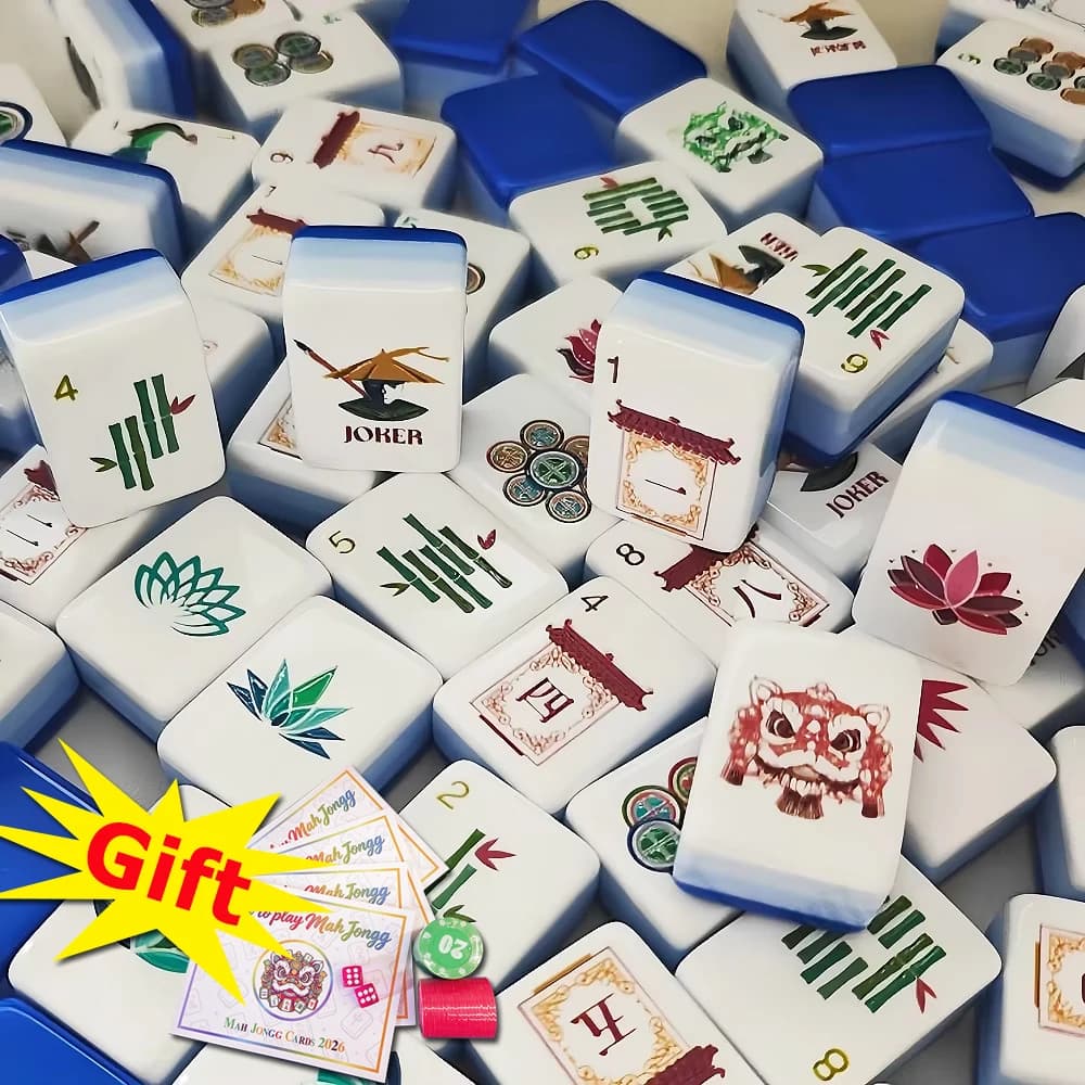 Sky Blue Luxury American Mahjong Set 4-Layer Acrylic Engraved Mahjong Tiles Travel Mah Jongg Sets for Adults Party Board Games