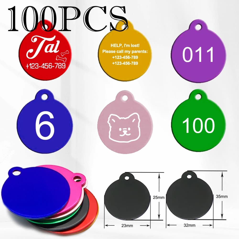 Forniture per animali domestici da 100 pezzi con logo elegante personalizzabile inciso al laser Portachiavi identificativo per gatti personalizzato con collare per animali domestici con pendente rotondo