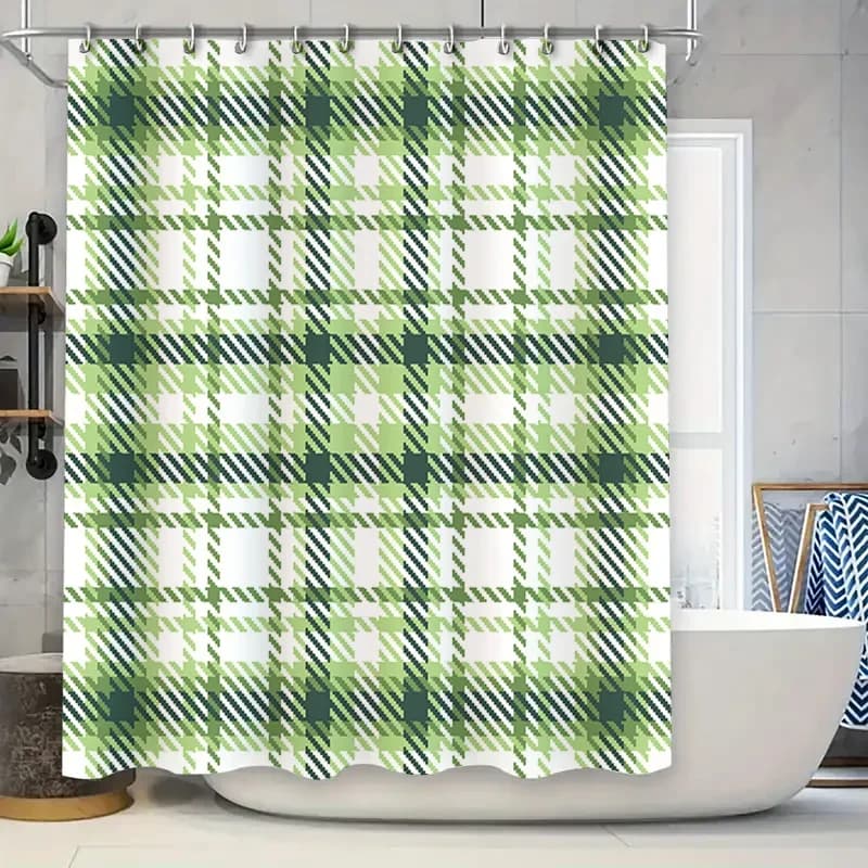 Tenda da doccia scozzese verde Decorazioni per la casa Accessori per il bagno Set di tappeti da bagno impermeabili per la decorazione della camera dei bambini 180x270 cm (6 piedi)