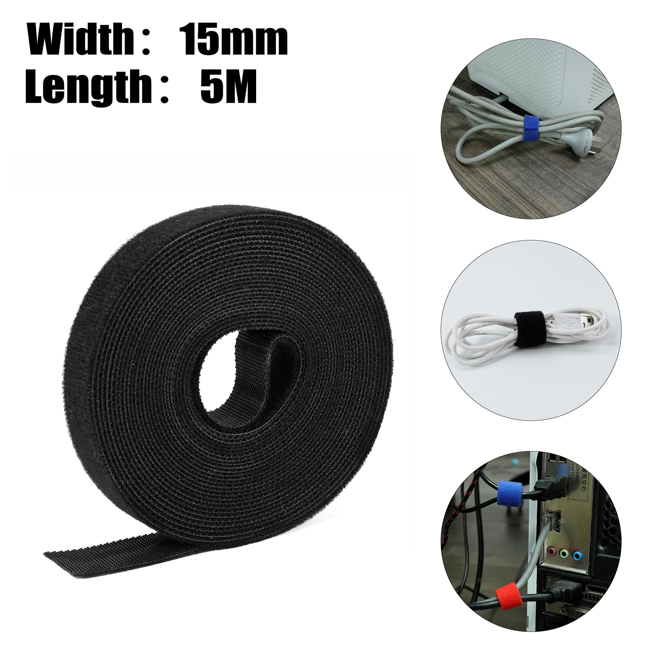 1 pz 5 m/rotolo 15mm di larghezza nastri di fissaggio autoadesivi riutilizzabili ganci robusti anelli fascette nastro magico accessori fai da te