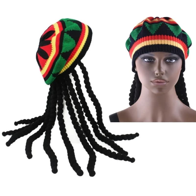 Synthetic Wigs Dreadlocks Curls Braid Hat Jamaican Rasta Knit Hair Wig Cap Cosplay Party Africa Caribbean Handmade Crochet Hat