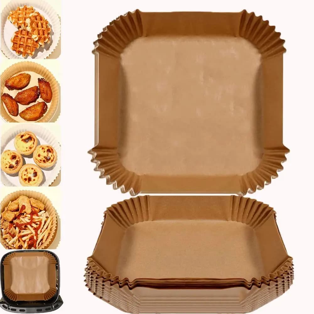 50 Pezzi Fogli di Carta da Forno 16/20cm, Rivestimento Monouso per Friggitrice ad Aria, Impermeabile e Antiaderente
