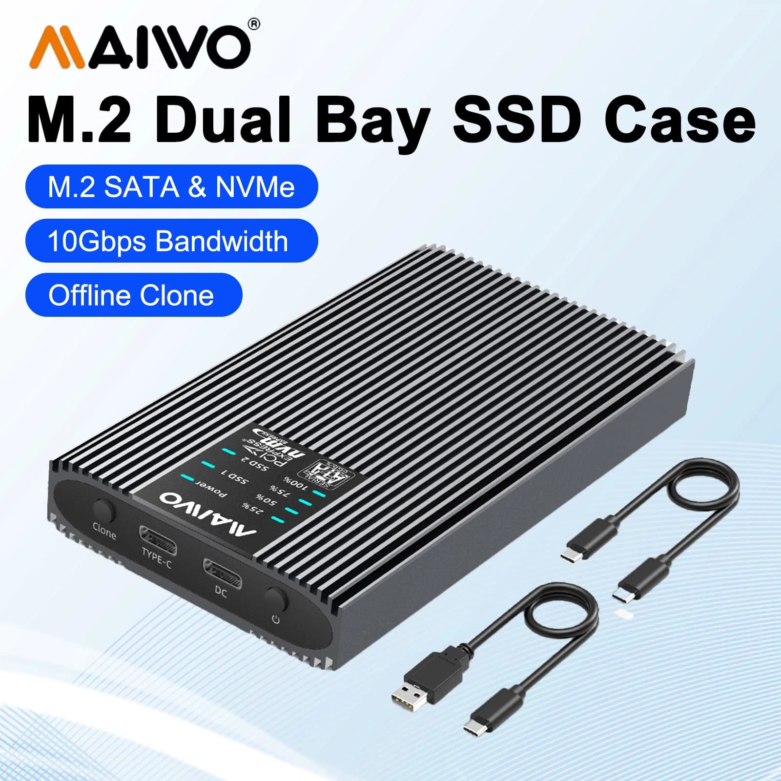 MAIWO Dual Bay 10Gbps M.2 SATA NVMe SSD Custodia Protocollo AHCI Docking Station Offline Clone USB3.2 Tybe-C Gen2 SSD Case box
