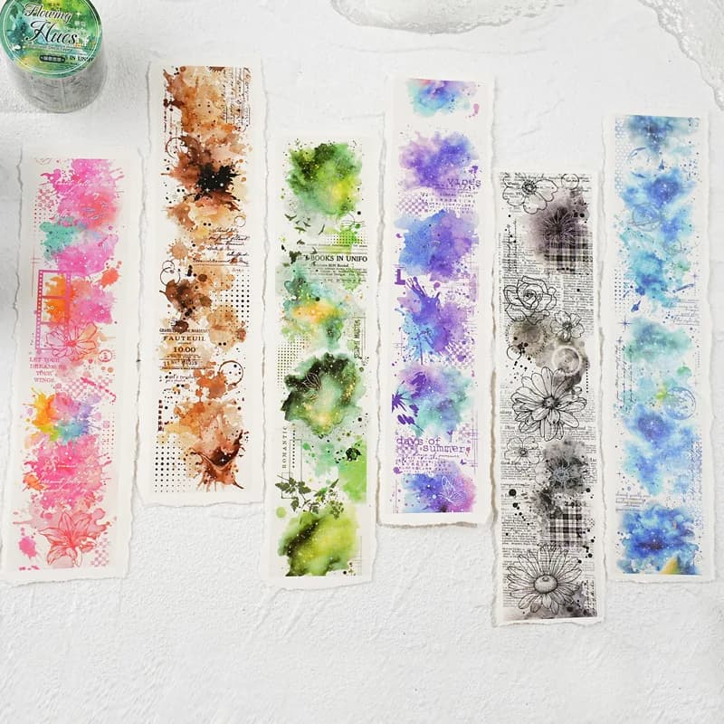 1roll/4x200cm Hazy Watercolor Gradient Washi Tape Stickers, Artistic Scrapbooking Decor Materials