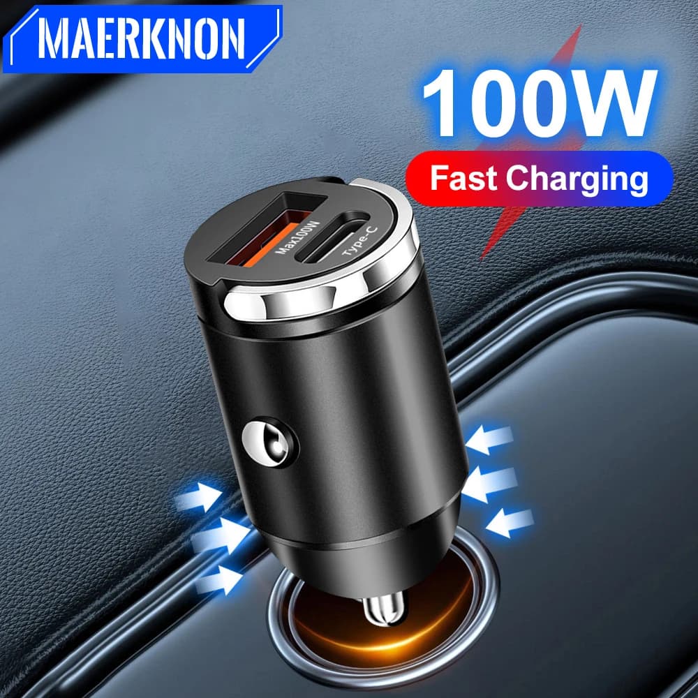 Caricabatteria da auto USB da 100 W Adattatore per telefono da auto di tipo C a ricarica rapida per iPhone Samsung Xiaomi Huawei Caricatore di ricarica rapida USB C in auto