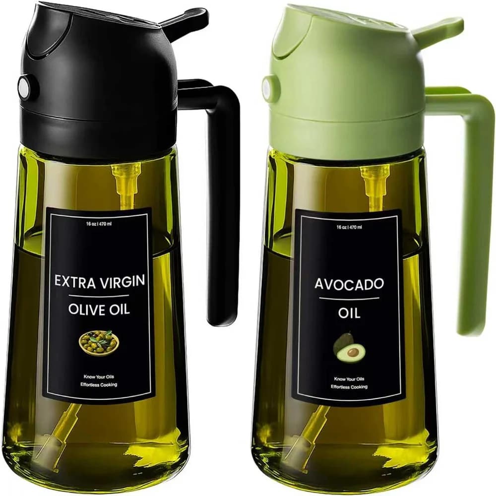 16 ounces/470 ml olive oil dispenser for kitchen with stickers - Olive oil sprayer 2 in 1 for cooking, air fryer and salad,