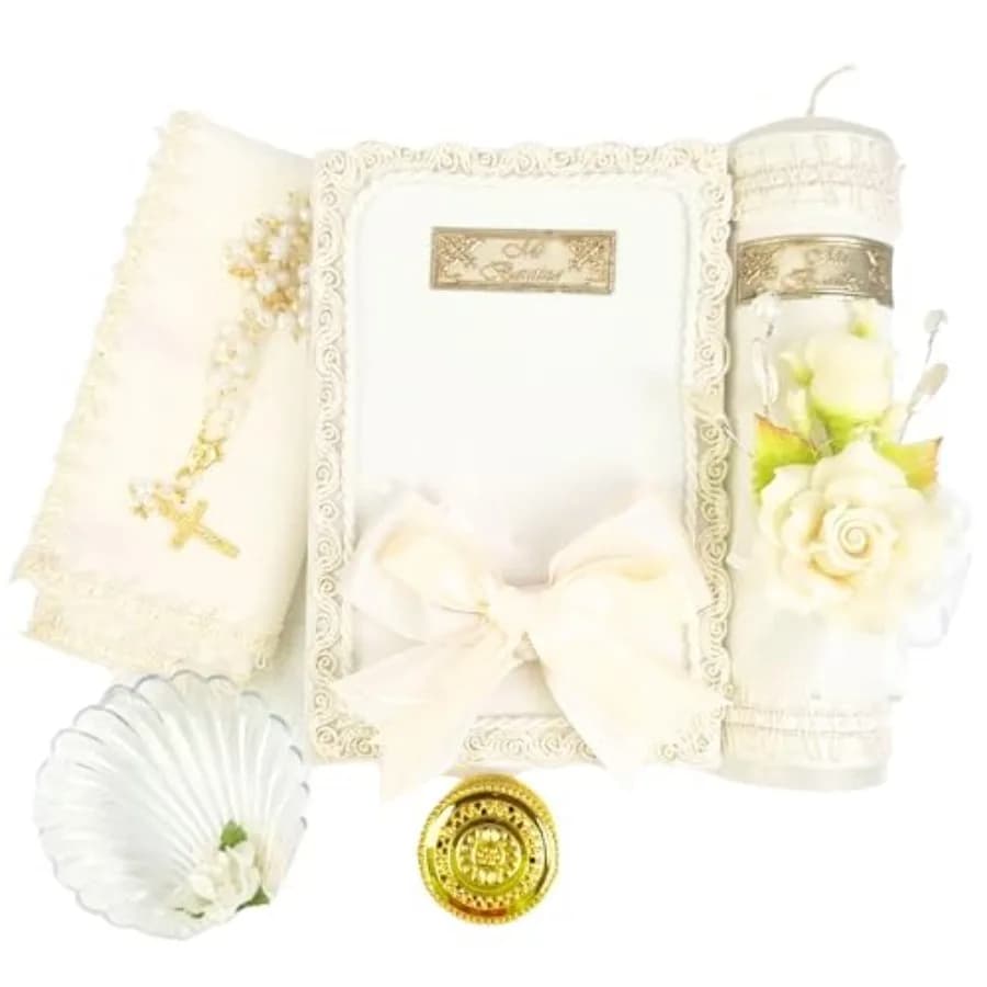 Set di 5 candele per battesimo color avorio - Velas para bautizo - vela de bautizo - Set di candele per battesimo cattolico - Kit per battesimo con Bibbia