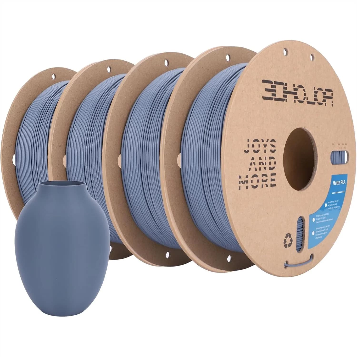 Filamento PLA Opaco 1.75mm, Confezione da 4 Bobine in Cartone da 1kg, Finitura Opaca Liscia per Minimizzare le Linee tra gli Strati, Compatibile con la Maggior Parte delle Stampanti 3D FDM