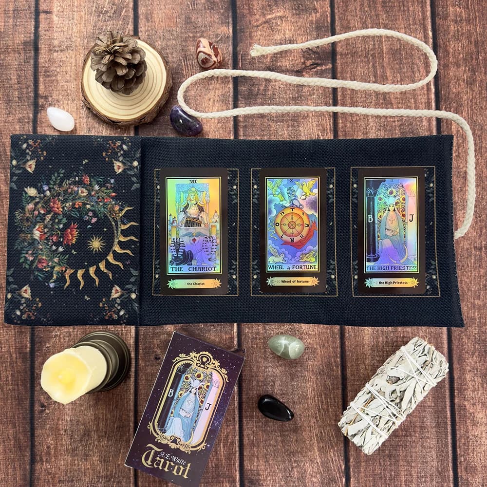 Custodia floreale per sole e luna, cielo stellato, custodia per tarocchi, divinazione, tessuto per tarocchi, tessuto resistente, custodia per carte di astrologia stregoneria